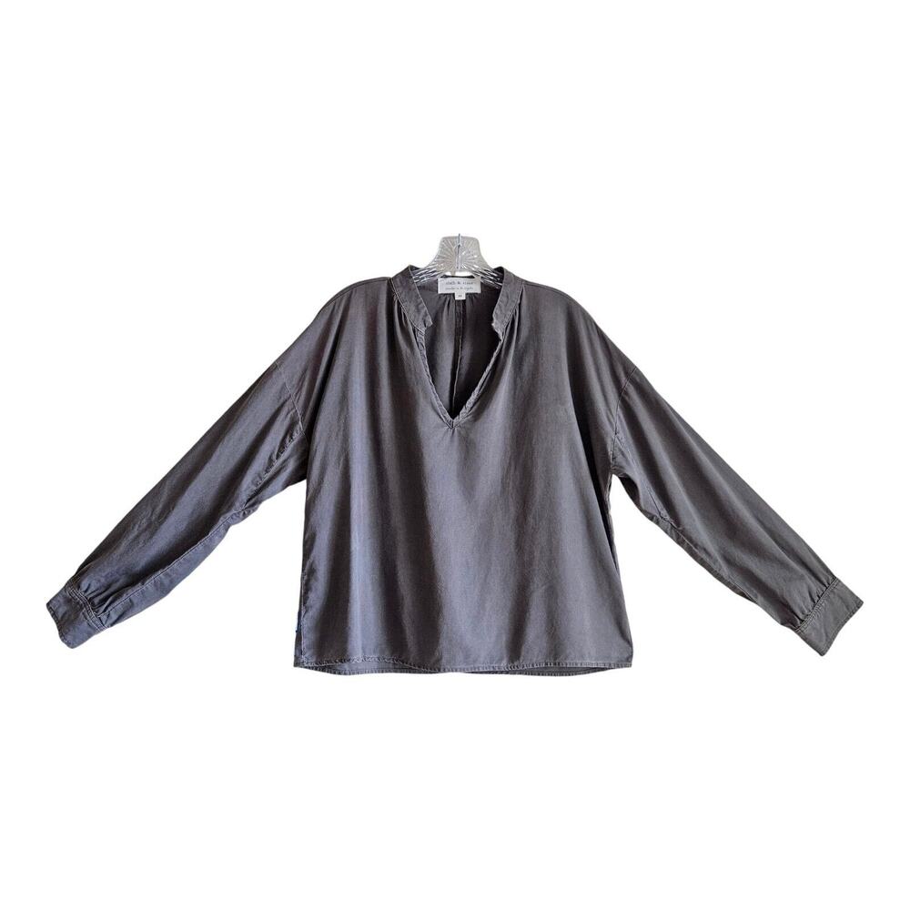 CLOTH & STONE Women's M Shirt Boho Popover Brown V-Neck Natural Tencel Bust 42"
